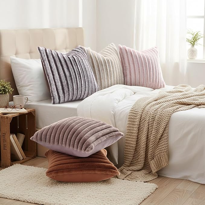 decorUhome Cozy Faux Fur Throw Pillow Covers 26x26 Set of 2 Decorative Soft - Image 6
