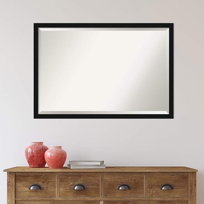Amanti Art Black Bathroom Mirror for Over Sink, 26x38 Avon Black Narrow Rectangle Vanity Mirror, Large Casual Frame, Hangs Horizonally and Vertically, Bathroom Wall Decor, Beveled Edge