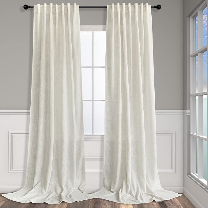 Pitalk Cream Linen Curtains for Bedroom 98 Inch Length 2 Panels Back Tab Pocket by Pitalk