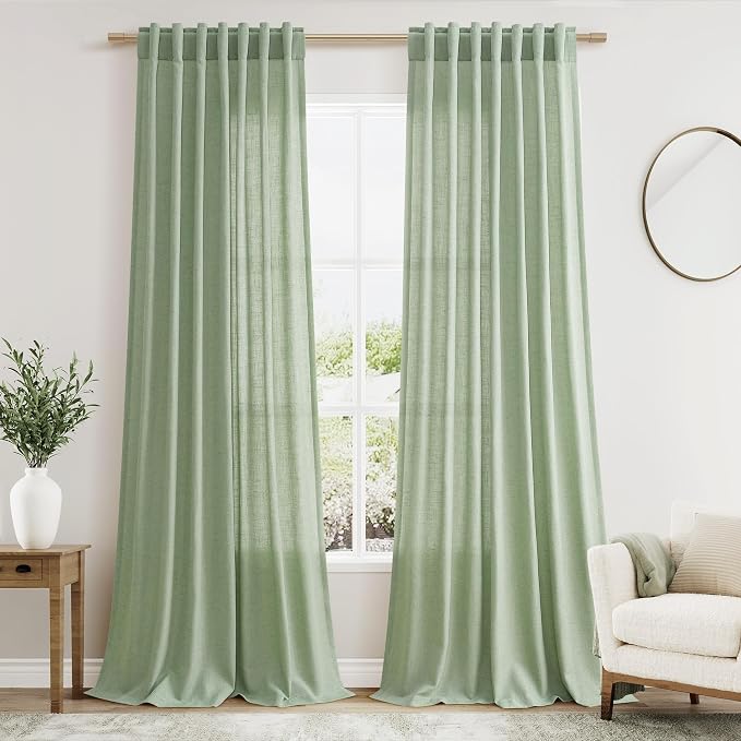 Extra Long Mist Sage Linen Curtains 120 Inch by Nanspring