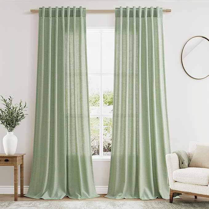 Nanspring Mist Sage Linen Curtains 108 Inches Long by Nanspring