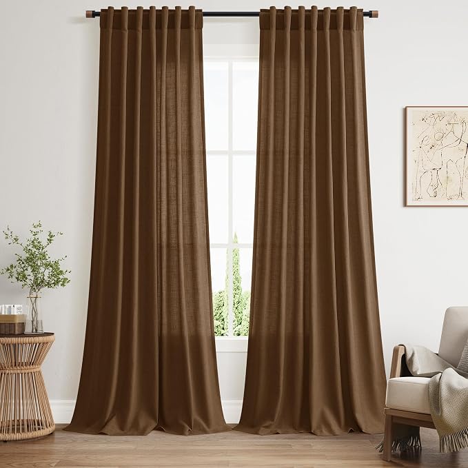 Tobacco Brown Linen Curtains 120 Inch Extra Long by Nanspring