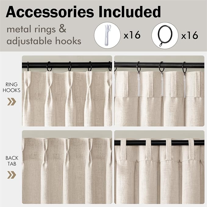MIULEE Pinch Pleated Thick Linen Curtains 102 Inches Long 2 Panels - Image 8
