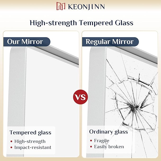 Keonjinn Matte White Bathroom Mirrors for Over Sink 40 x 30 Inch Large Rounded Rectangle Bathroom Mirror for Wall, Seamless Metal Frame Farmhouse Mirror, HD Tempered Glass(Horizontal/Vertical)