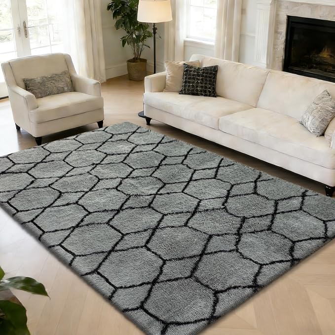 6x9 Fluffy Area Rugs for Living Room, Shag Area Rug for Bedroom, Geometric Soft - Image 6