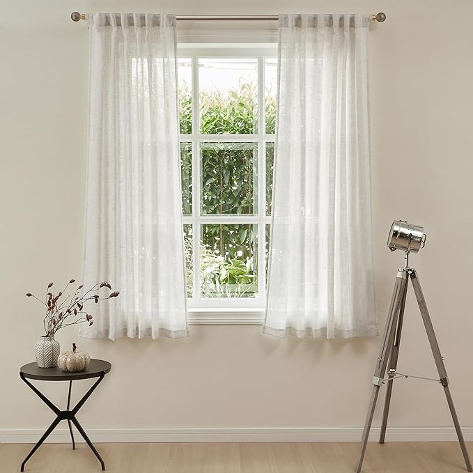 MYSKY HOME Kitchen Window Curtains Half Sheer Drapes 45 Inches Long, Boho - Image 2