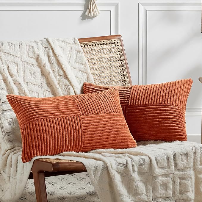 Fancy Homi Set of 2 Burnt Orange Lumbar Decorative Throw Pillow Covers 20x28 by Fancy+Homi