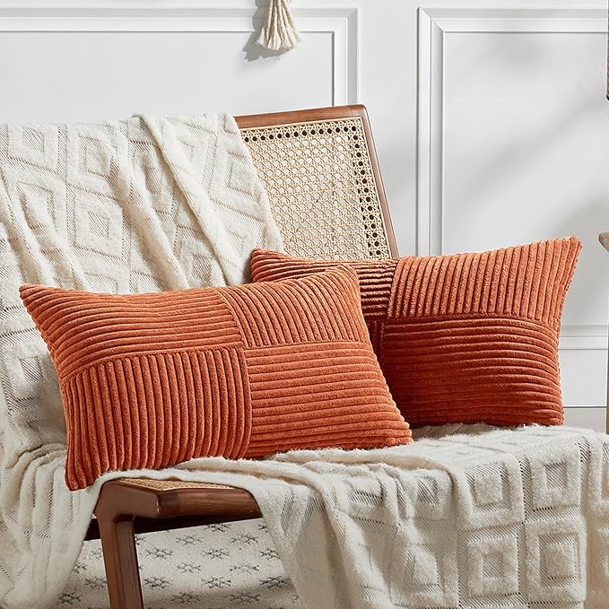 Fancy Homi Set of 2 Burnt Orange Lumbar Decorative Throw Pillow Covers 14x22 by Fancy+Homi