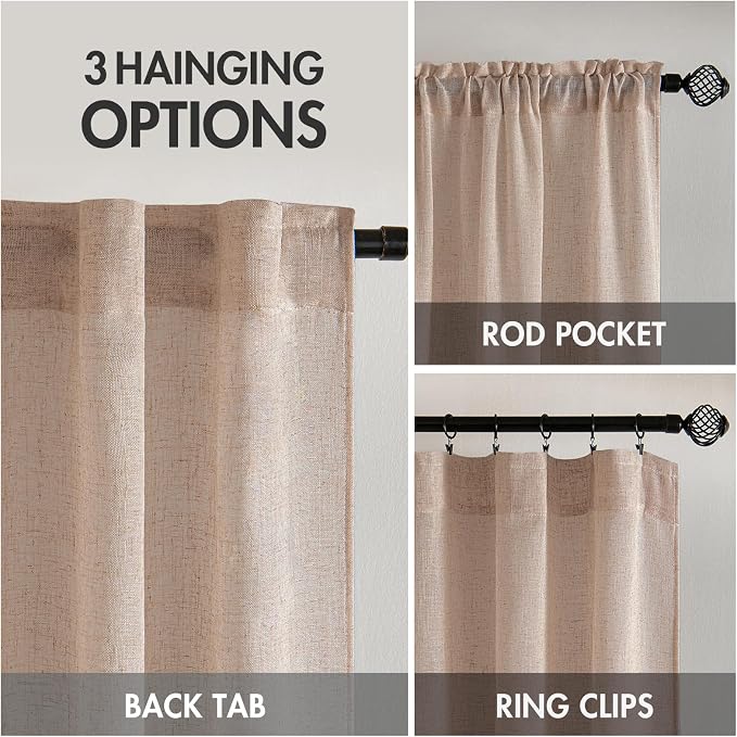 MIULEE Natural Beige Linen Curtains 45 Inch Length 2 Panels - Image 3