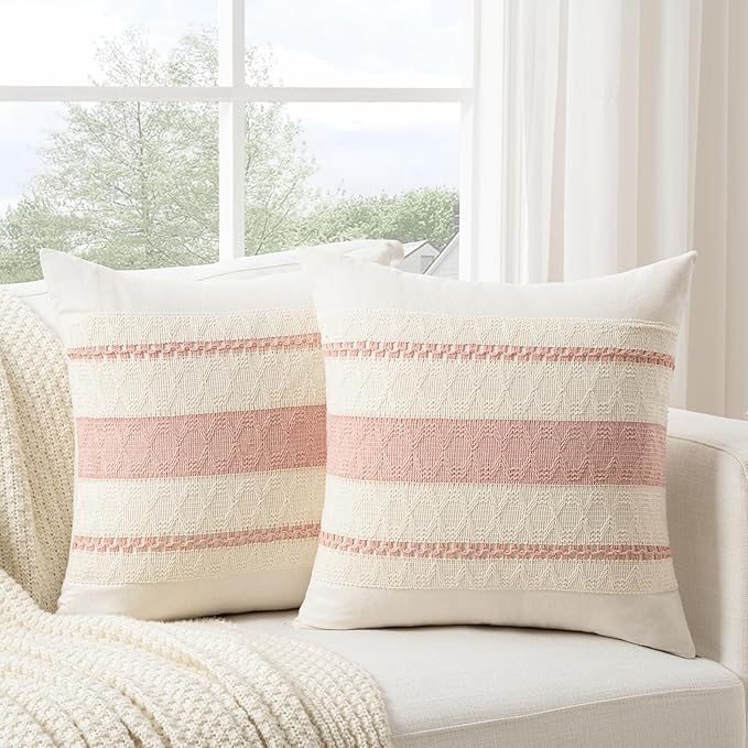 Fancy Homi Set of 1 Boho Pink Big Decorative Throw Pillow Cover 24x24 Inch - Image 2