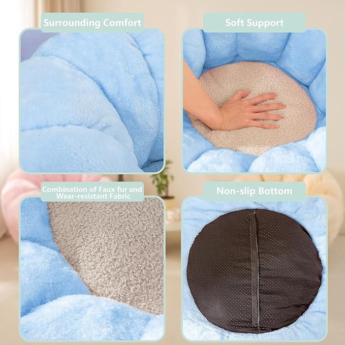 Pumpkin Bean Bag Sofa Chair, Bean Bag Chair with Filler for Teens, Kids, Toddler, Comfy and Lazy Sofa for Dorm, Apartment, Living Room and Bedroom, Sky Blue