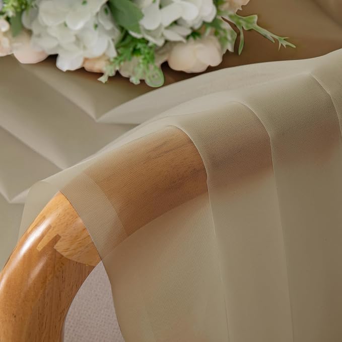OVZME Taupe Sheer Curtains 96 Inches Long 2 Panels - Image 7