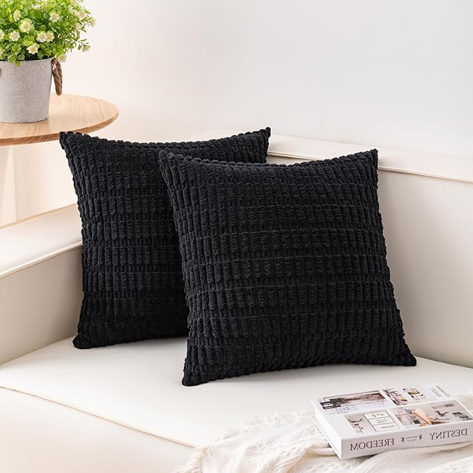 Pack of 2 Corduroy Decorative Throw Pillow Covers 16x16 Inch Soft Striped by Unknown