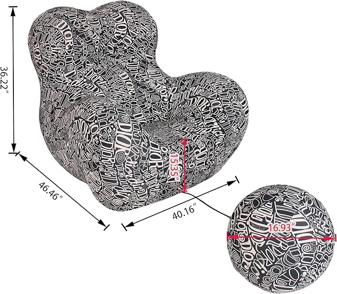 Bean Bag Chair - Memory Foam Bean Bag Chair for Adults, Comfy High-Resilience Single Sofa, Small Space Floor Chair, Chaise Lounge for Living Room, Bedroom (Black White, Ball)