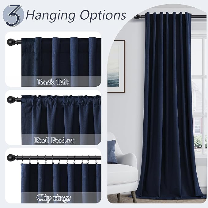 Guken Navy Blue 100% Blackout Curtains 96 Inch Length 2 Panels Set - Image 6
