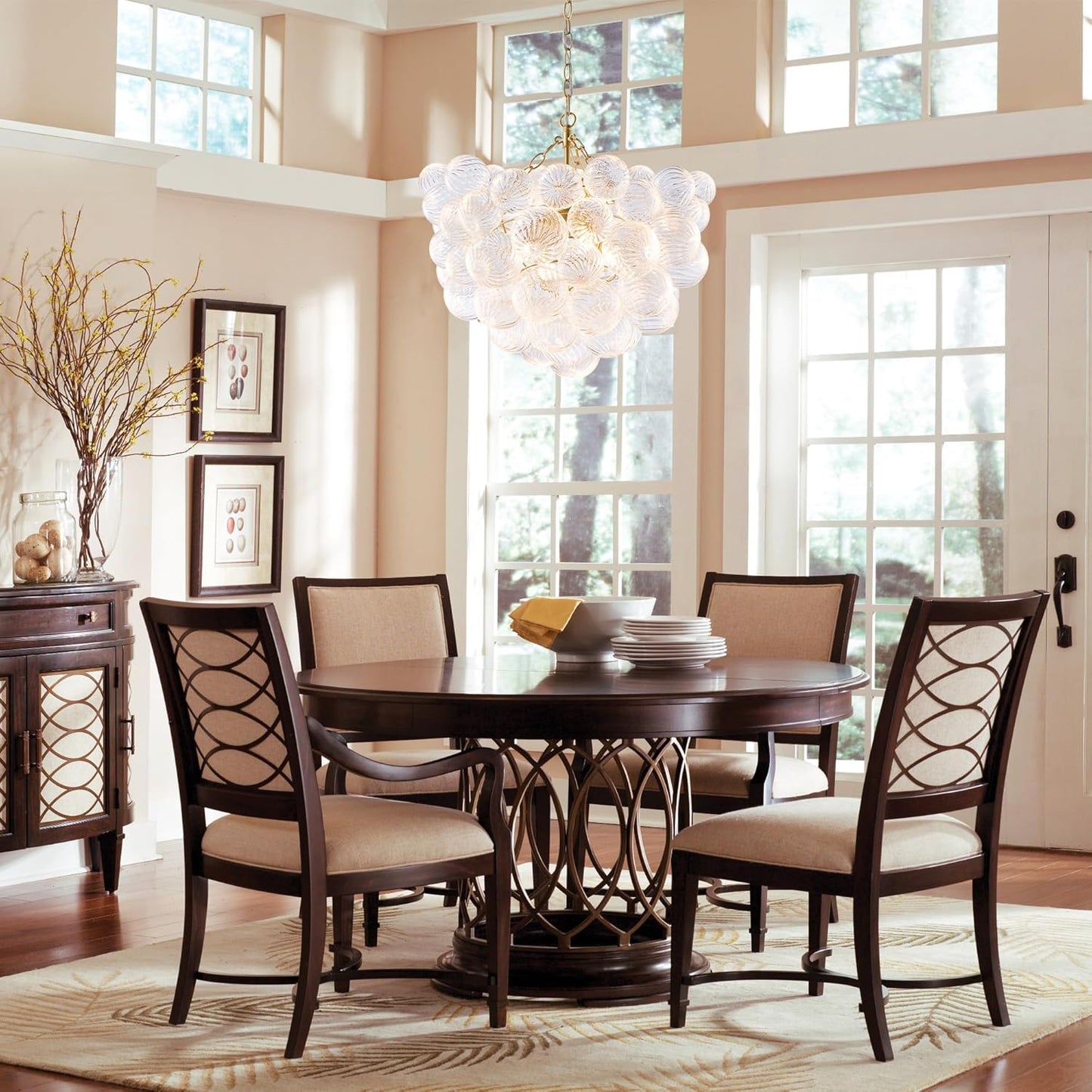 Nordic Bubble Ball Swirled Glass Chandelier, Dia 20 inch Gild Gold and Clear Blown Glass Small Pendant Light Fixture for Bedroom Study Restaurant