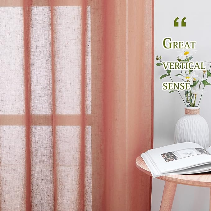 NICETOWN Burnt Orange Linen Curtains 63 inch Length 2 Panels Set, Grommet Semi - Image 2