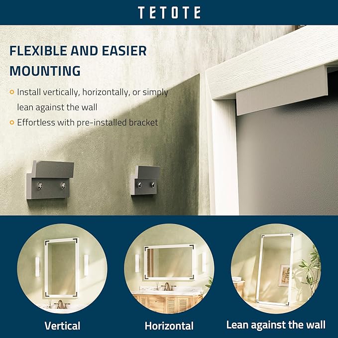 TETOTE 30 x 36 White Wooden Mirror for Bathroom Wall/Bedroom/Living Room/Entryway Farmhouse Rustic Bathroom Vanity Mirror Waterproof (Horizontal/Vertical Mounted)