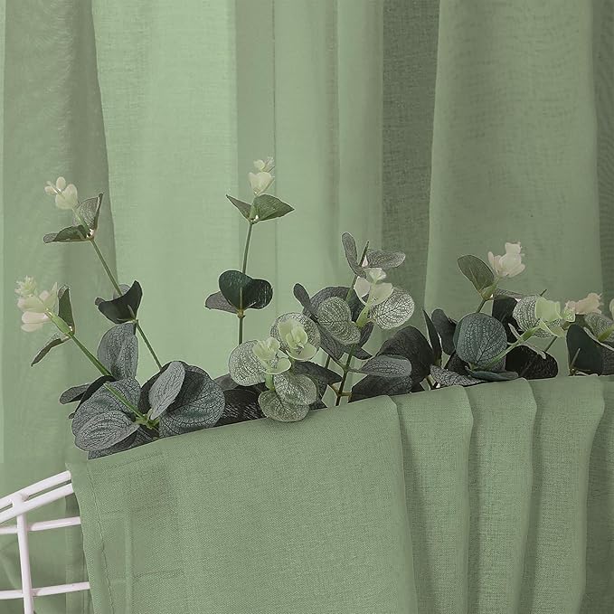 Tollpiz Short Sheer Curtain Linen Textured Bedroom Curtains Sheer Light - Image 6