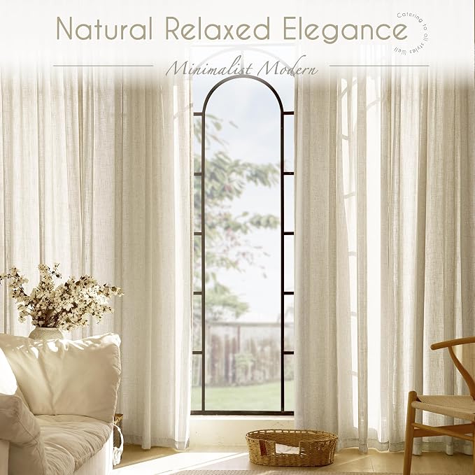 Faux Linen Beige Curtains 120 inches Long - Image 7