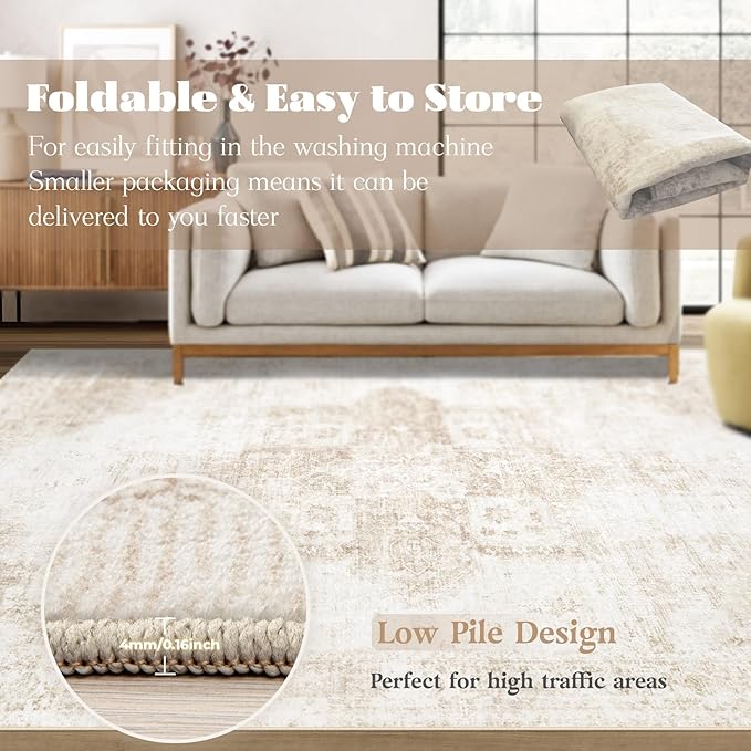 Area Rug 4x6 Washable Rug, Vintage Boho Medallion Rugs Non-Slip Soft Low Pile - Image 6