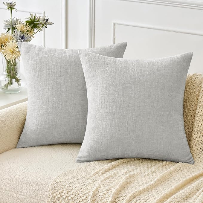 MIULEE Pack of 2 Light Gray Throw Pillow Covers 18x18 Inch Soft Chenille Pillow by MIULEE