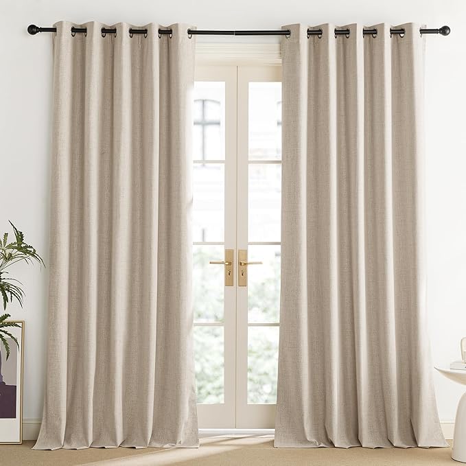 NICETOWN Cream 100% Blackout Linen Curtains 102 inch Long Burg - Image 2