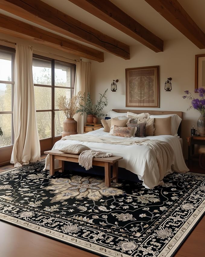 RELEANY Area Rugs 8'x10' Washable Non-Slip, Floral Vintage Distress Print - Image 2
