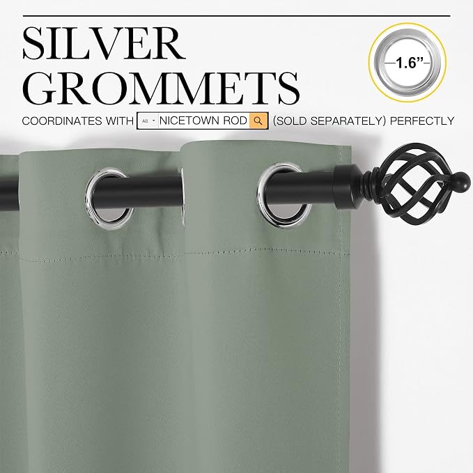 NICETOWN Greyish Green Nursery Essential Thermal Insulated Solid Grommet Top - Image 3