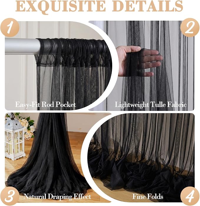 20ft x 15ft Black Tulle Backdrop Curtain - Image 6