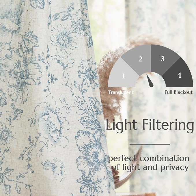 jinchan Linen Floral Curtains 63 Inch Length - Image 4