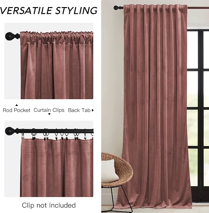 RYB HOME Pink Velvet Curtains 102 inches - Image 3
