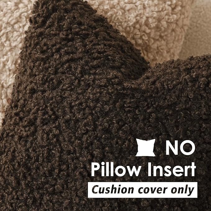 Foindtower 2 Pieces 20x20 Inch Dark Brown, Faux Fur Throw Pillow Cover Accent Sherpa Furry Pillow Covers Fuzzy Soft Pillowcases Cozy Sheepskin Decorative Fleece Cushion Case for Bed Couch Living Room
