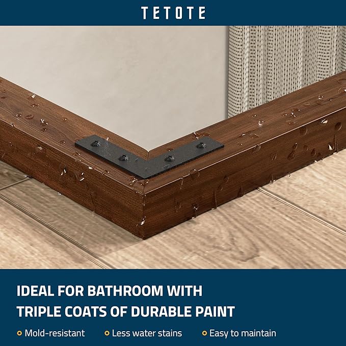 TETOTE 30 x 36 Walnut Wooden Mirror for Bathroom Wall/Bedroom/Living Room/Entryway Farmhouse Rustic Bathroom Vanity Mirror Brown Waterproof (Horizontal/Vertical Mounted)