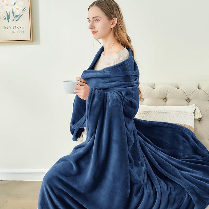 BEDELITE Fleece Blanket Twin Size Navy Blue Throw Blankets - Image 4