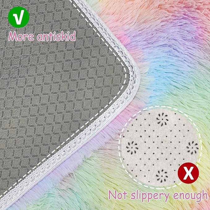Fluffy Rainbow Rug for Girls Bedroom 2x8 Feet Kawaii Tie Dye Area Rug Colorful - Image 5