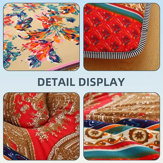 Bohemian Retro Japanese Floor Mattress, Vintage Floral Tatami Floor Mat, Portable Roll up Futon Mattress for Guest,Tavel (A,Full 80" X 47")