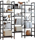 IRONCK Bookcases and Bookshelves Triple Wide 5 Tiers Industrial Bookshelf, Large Etagere Bookshelf Open Display Shelves with Metal Frame for Living Room Bedroom Home Office