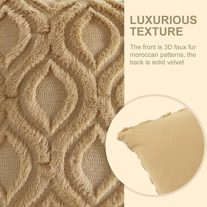 decorUhome Throw Pillow Covers 18x18 Inch Set of 2, Soft Plush Faux Wool Khaki - Image 5