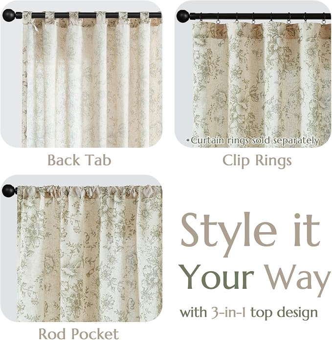 jinchan Linen Blend Floral Curtains - Image 7