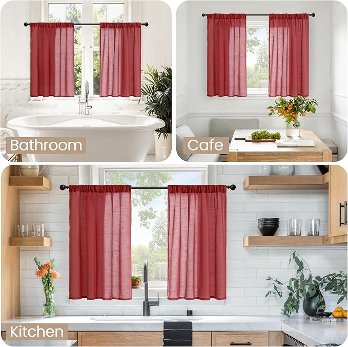 BGment Linen Curtains 36 Inch Length, Small Half Drapes - Image 2