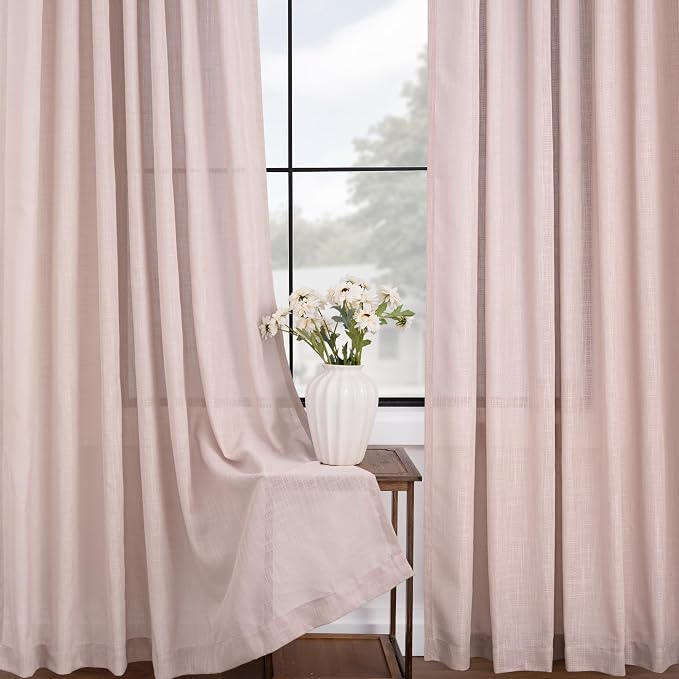 Blush Pink Curtains for Living Room Back Tab Modern Farmhouse Semi Sheer - Image 4