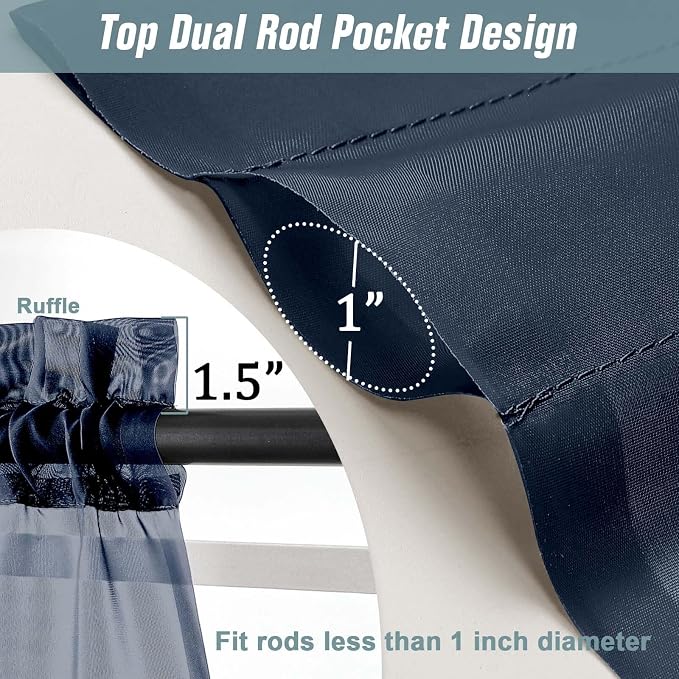 Navy Blue Sheer Curtains 84 Inches Long 2 Panels, Elegant Airy Transparent - Image 3