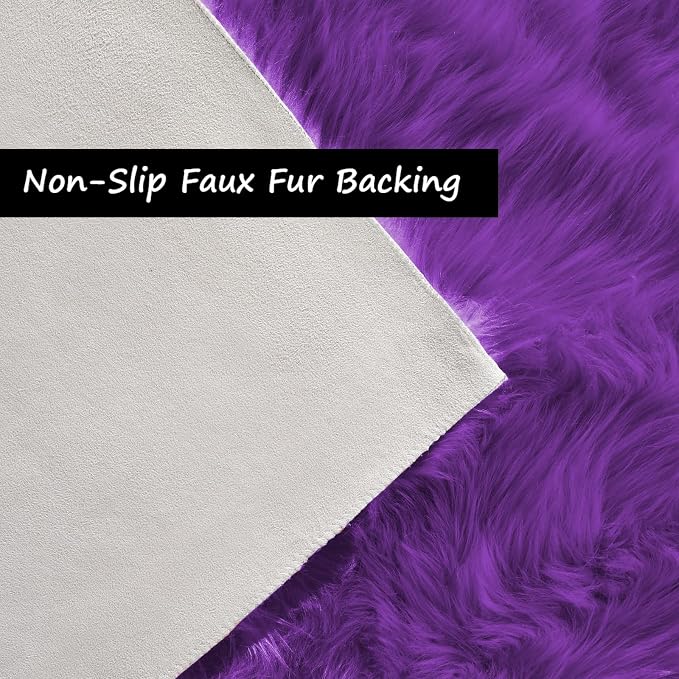 Goolela Purple Sheepskin Rug 4x6 Fluffy Fuzzy Furry Carpet - Image 4
