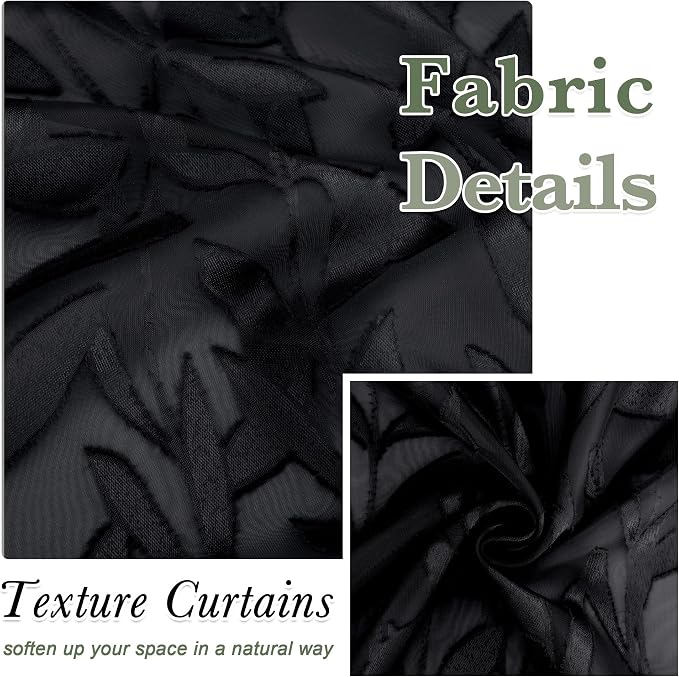 Lecloud Leia 2 Panels Sheer Black Curtains - Image 8