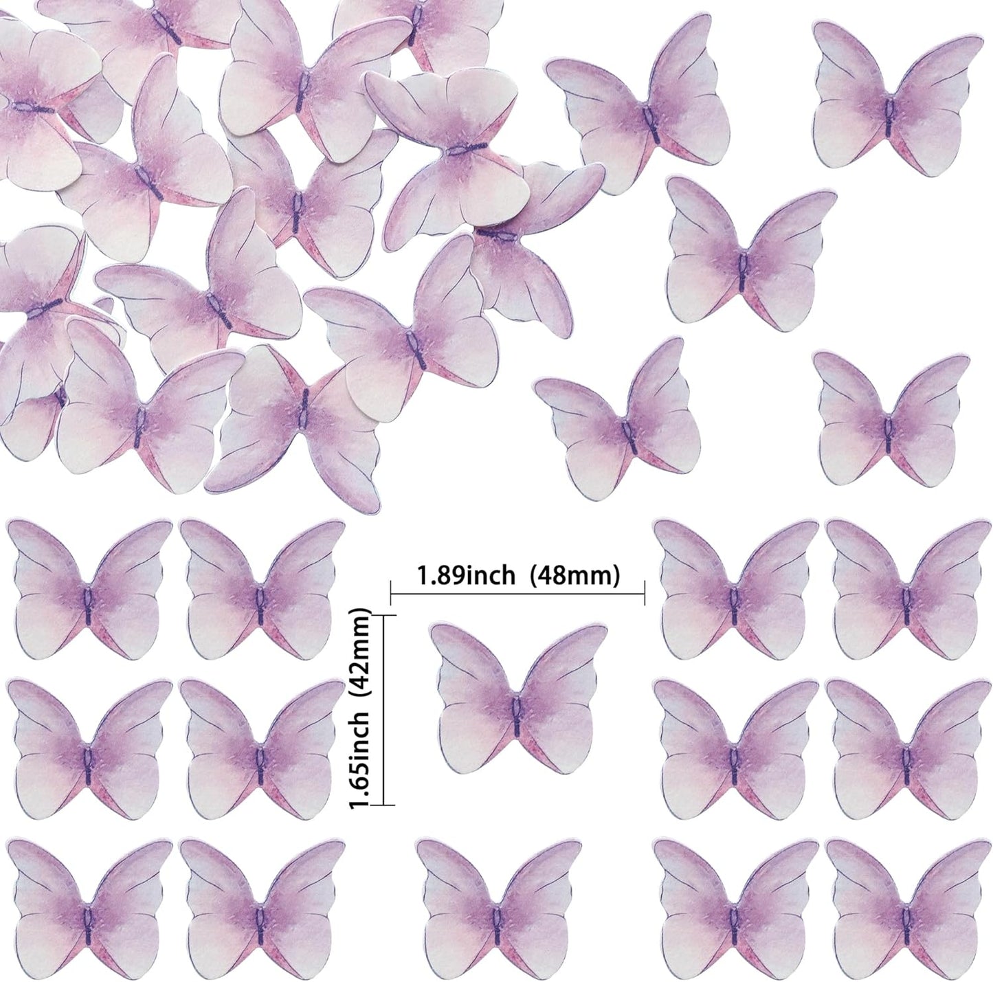 Ephlyn 48Pcs Edible Butterfly Cupcake Toppers Cute 3D Butterfly Cake Picks for Baby Shower Bridal Shower Boys Girls Birthday Party Cake Decorations Supplies Purple
