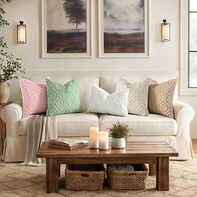 decorUhome Throw Pillow Covers 20x20 Inch Set of 2, Soft Plush Faux Wool Pink - Image 3