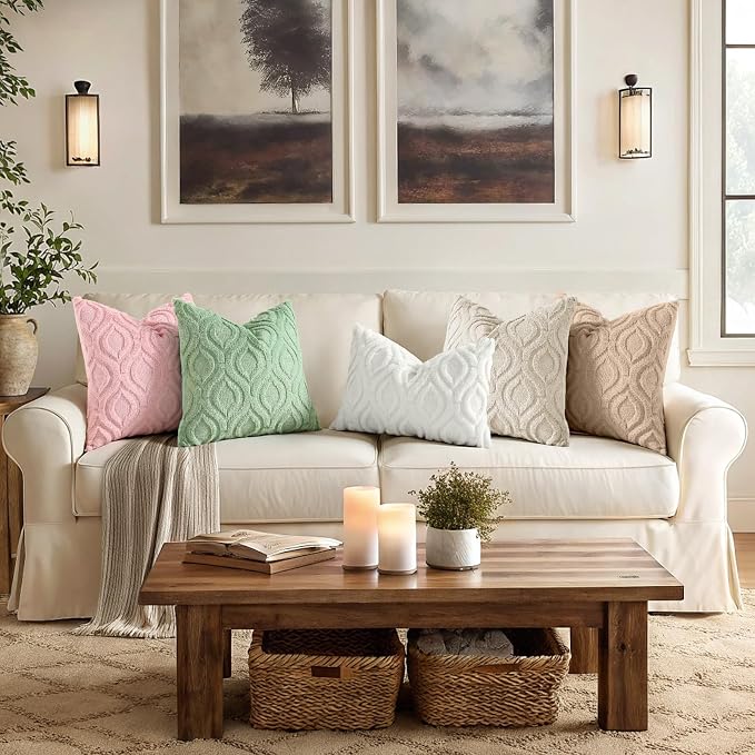 decorUhome Throw Pillow Covers 26x26 Inch Set of 2, Soft Plush Faux Wool Pink - Image 3