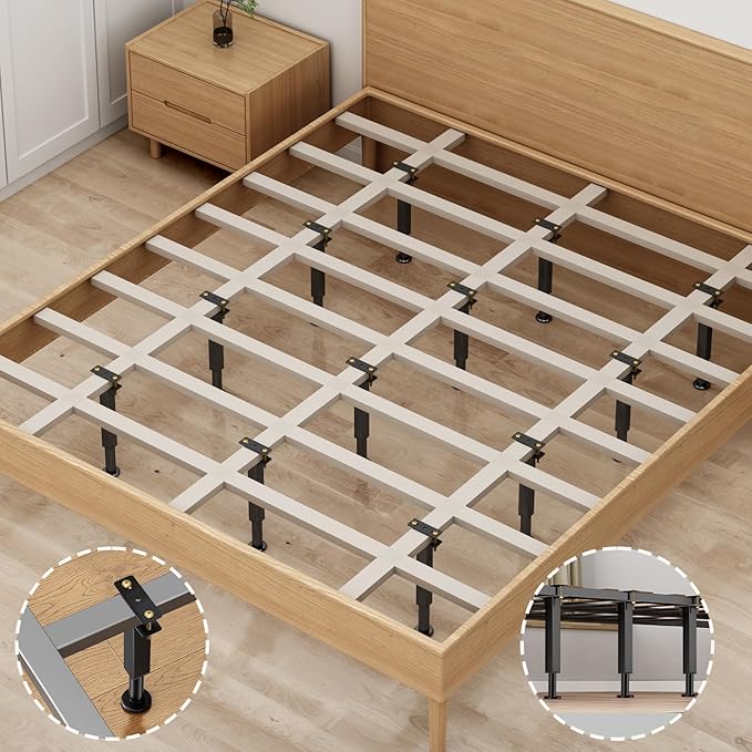 4PCS Adjustable Height Bed Support Legs, 10.2-16.5In, Metal Heavy Furniture Legs with Rubber Non-Slip for Sofa/Cabinet/Couch/Dresser/Table, Furniture Feet Replacement for King Queen Bed Frame Slat