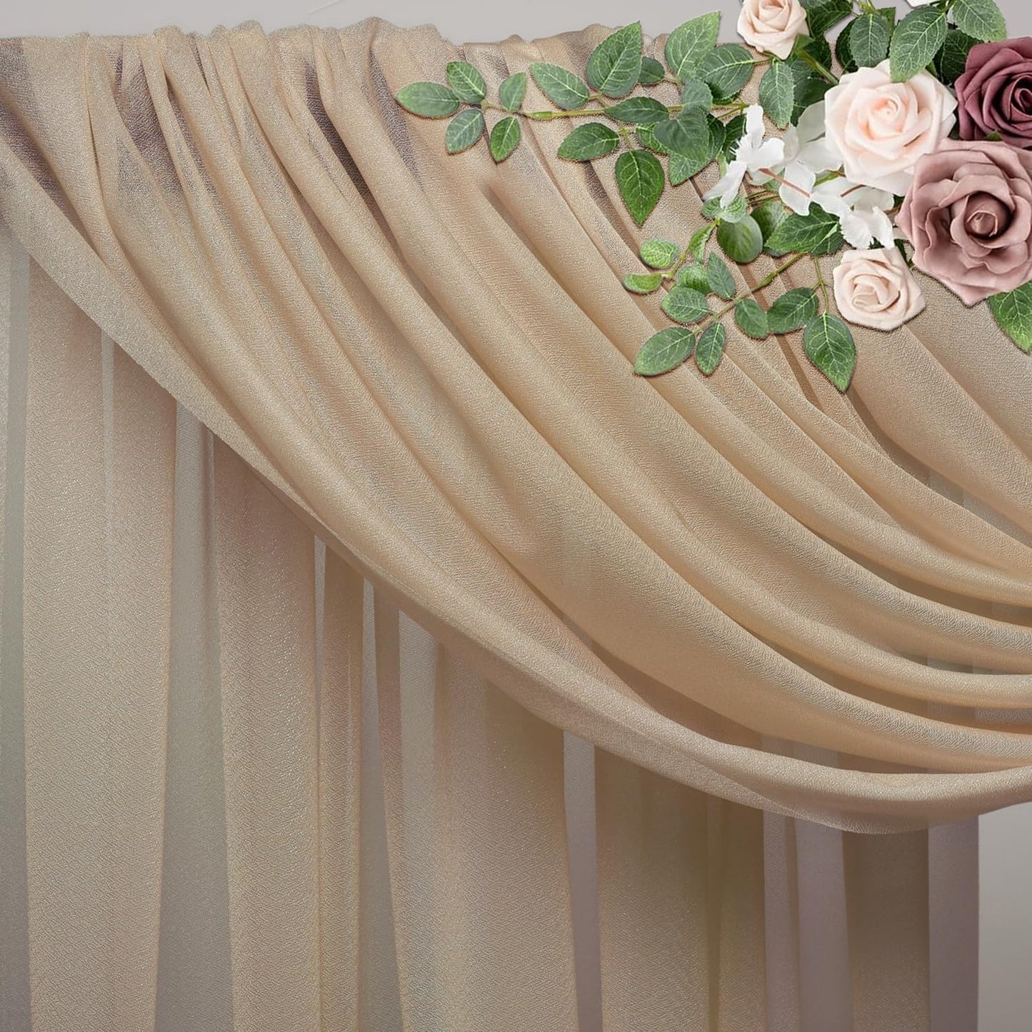 Wedding Arch Draping Fabric 3 Panels 28.7" x 20FT Nude Sheer Chiffon Backdrop Drapes for Wedding Ceremony Birthday Party Bridal Shower Outdoor Decoration